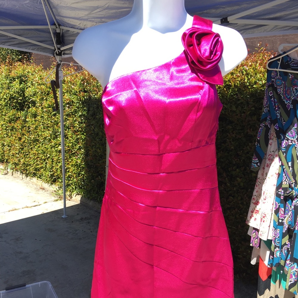 Hot pink one shoulder dress